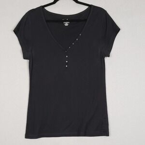 Old Navy Size L The Perfect Henley Black Short Sleeve Preppy Casual Basic Staple